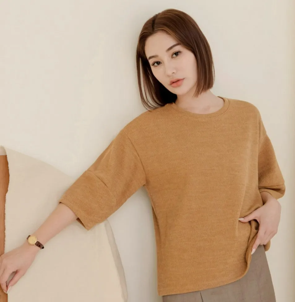 Basic Solid Plain Loose Knit Sweater Blouse Top