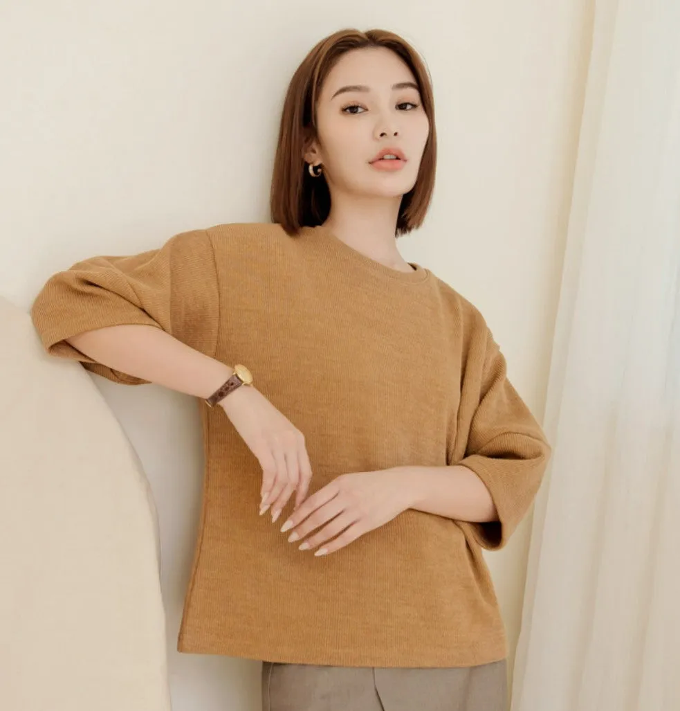 Basic Solid Plain Loose Knit Sweater Blouse Top