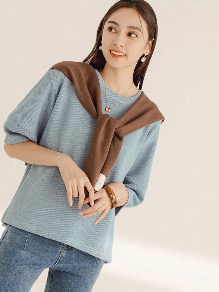 Basic Solid Plain Loose Knit Sweater Blouse Top