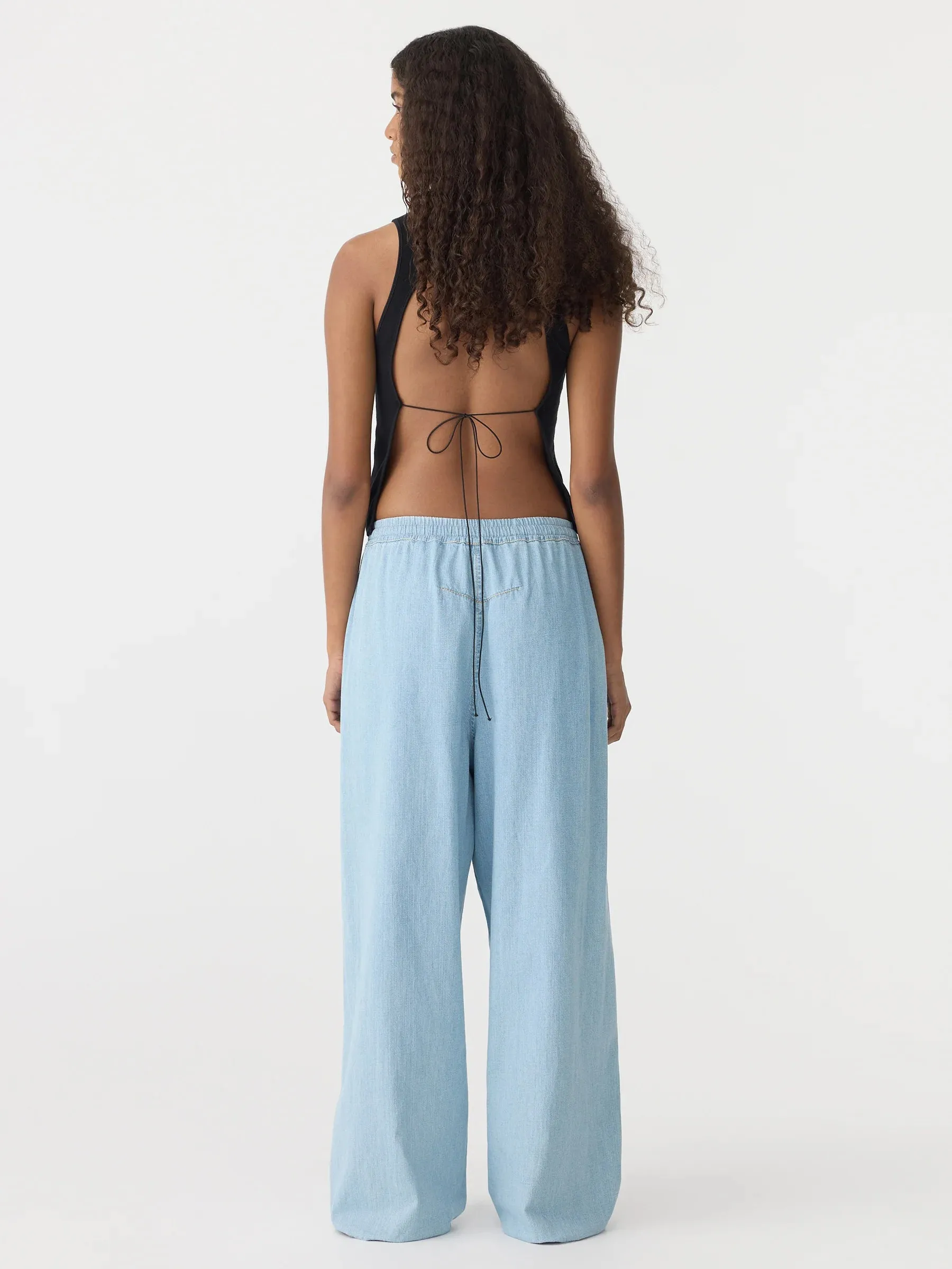 Bassike Organic Denim Wide Leg Pant in Light Vintage Blue