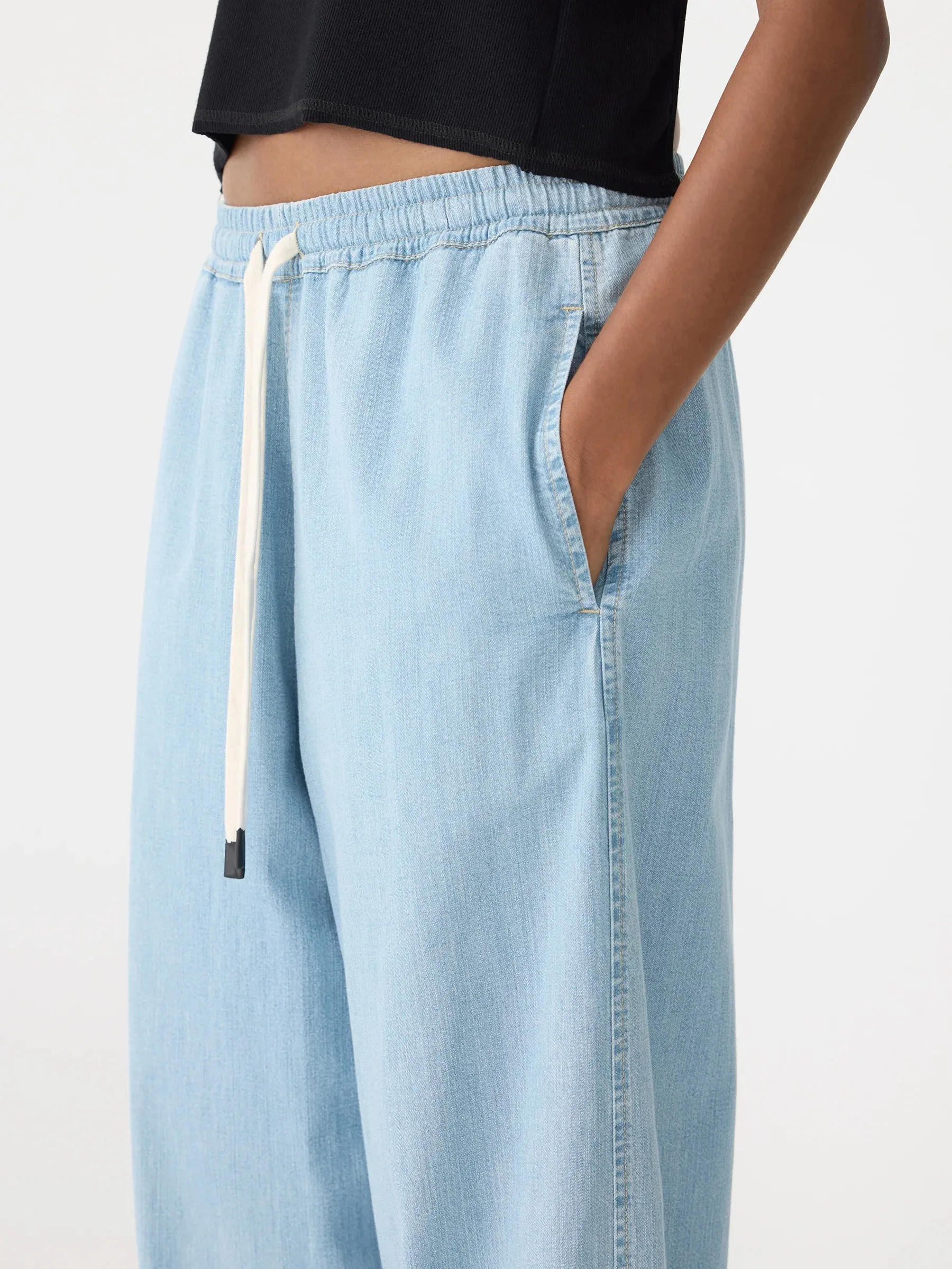 Bassike Organic Denim Wide Leg Pant in Light Vintage Blue
