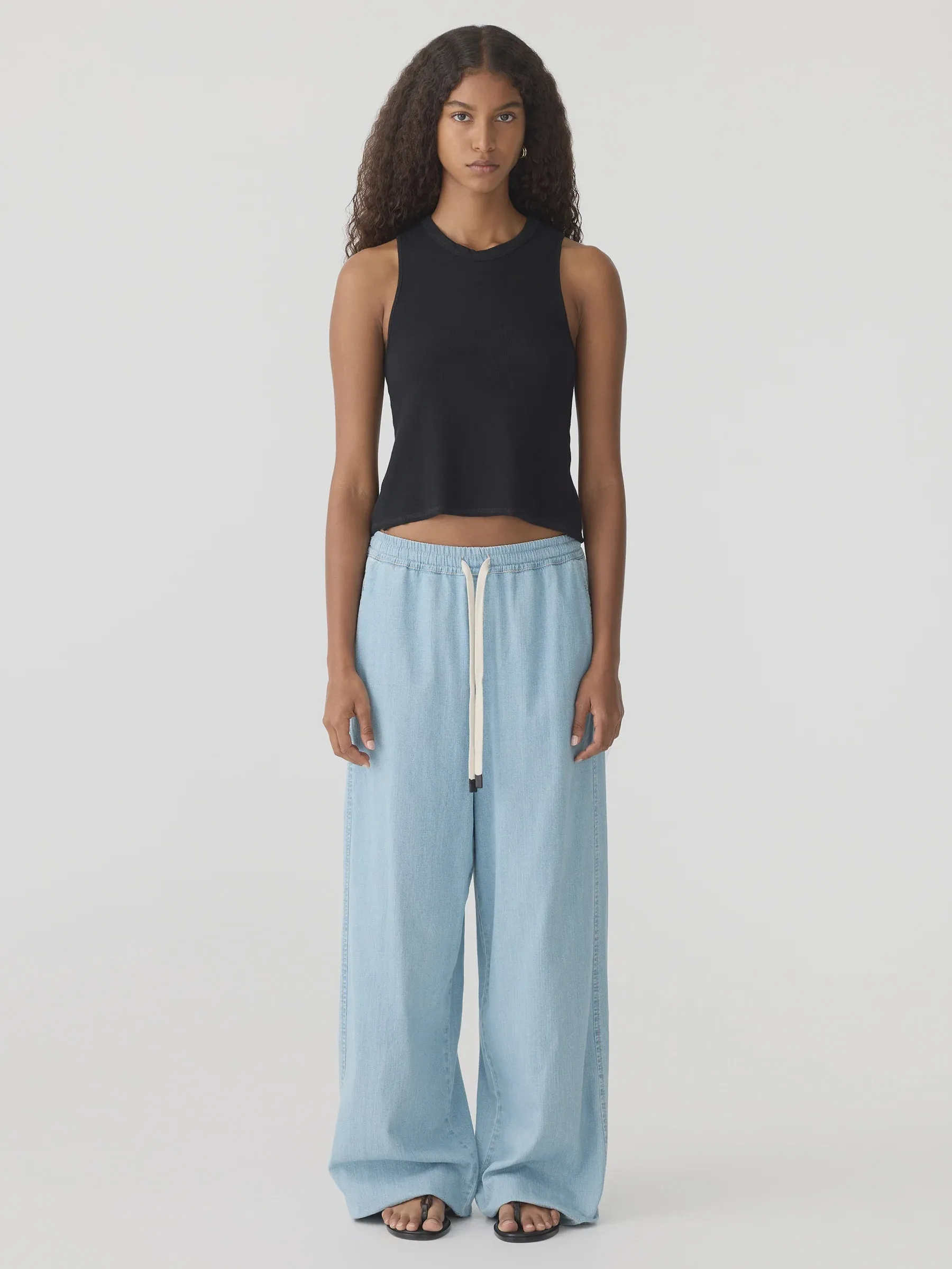 Bassike Organic Denim Wide Leg Pant in Light Vintage Blue