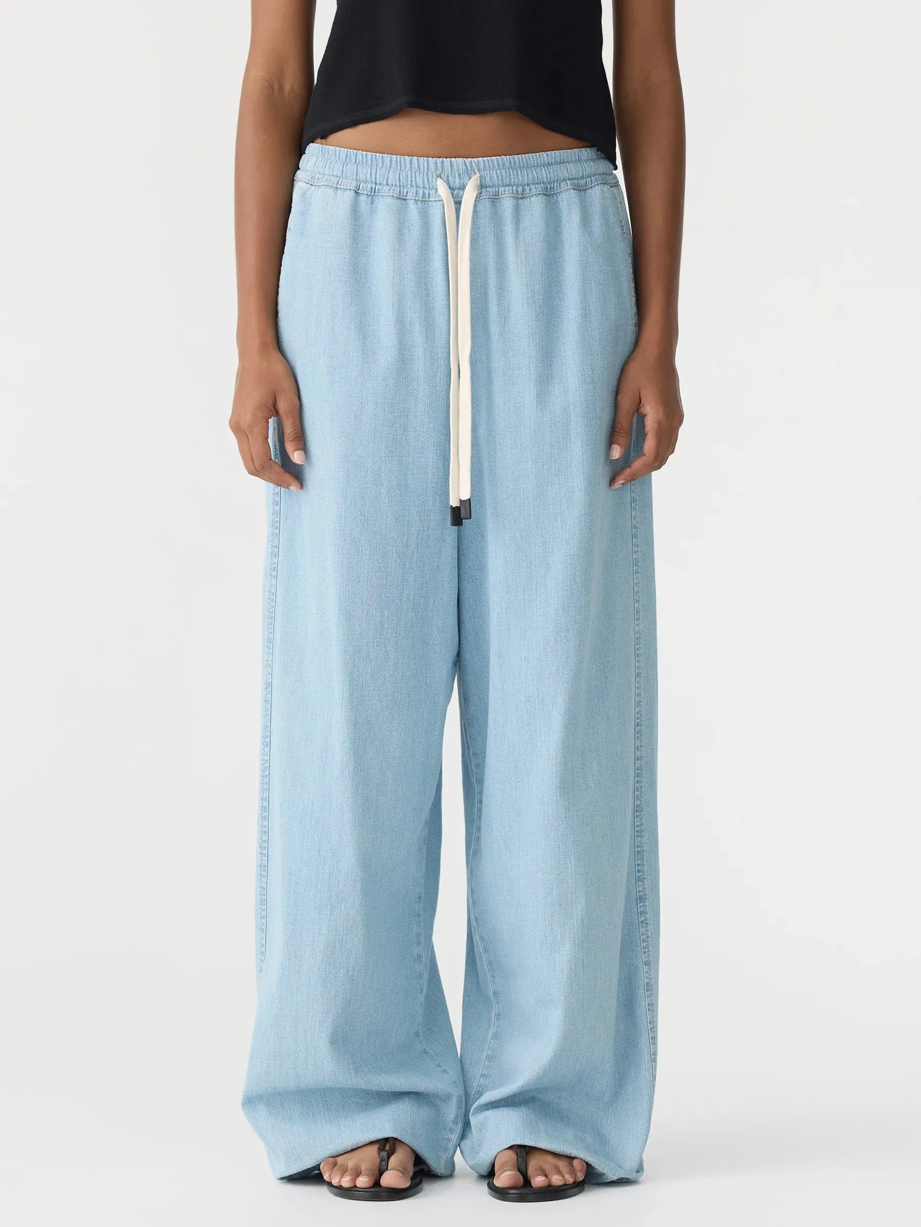 Bassike Organic Denim Wide Leg Pant in Light Vintage Blue