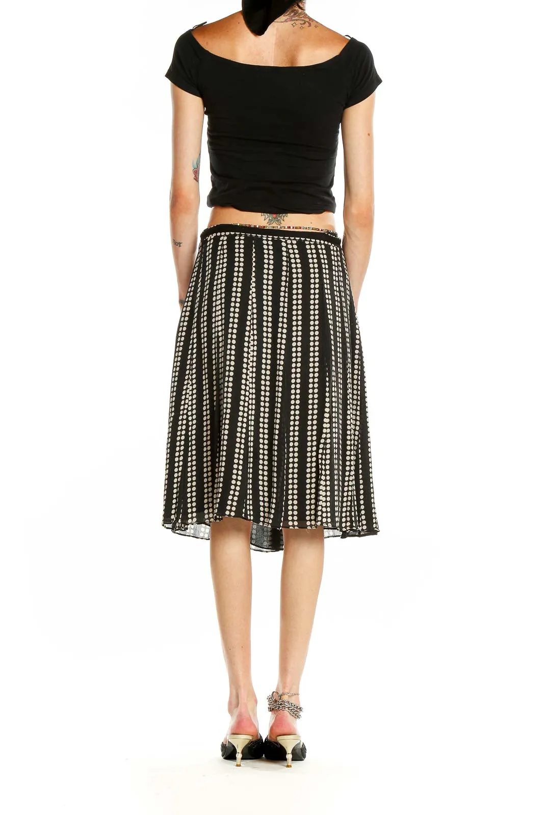 Black and White Polka Dot Pleated Midi Skirt