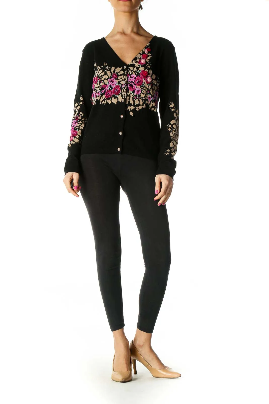 Black Floral Print Cardigan