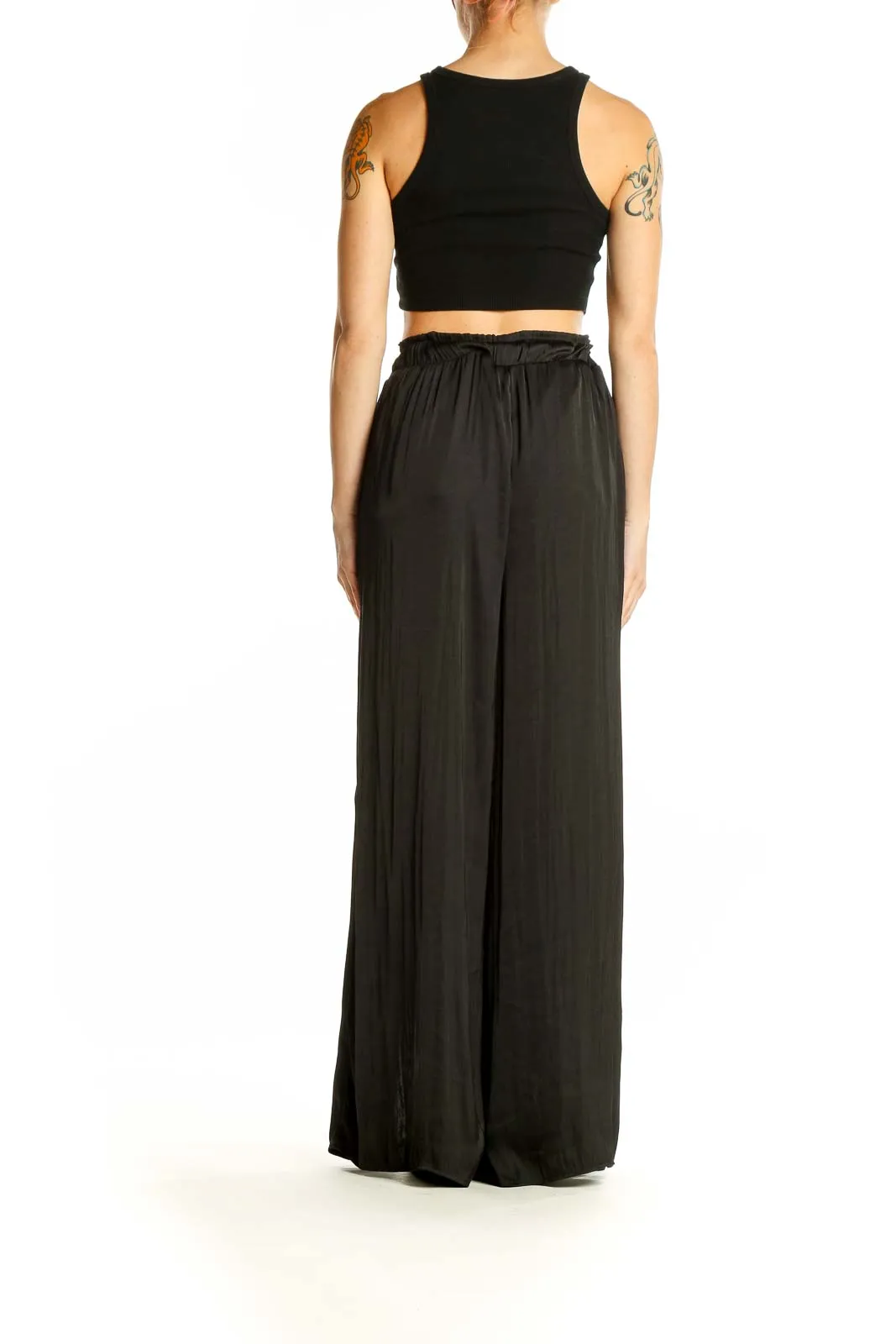 Black Flowy Wide-Leg Pants with Slits