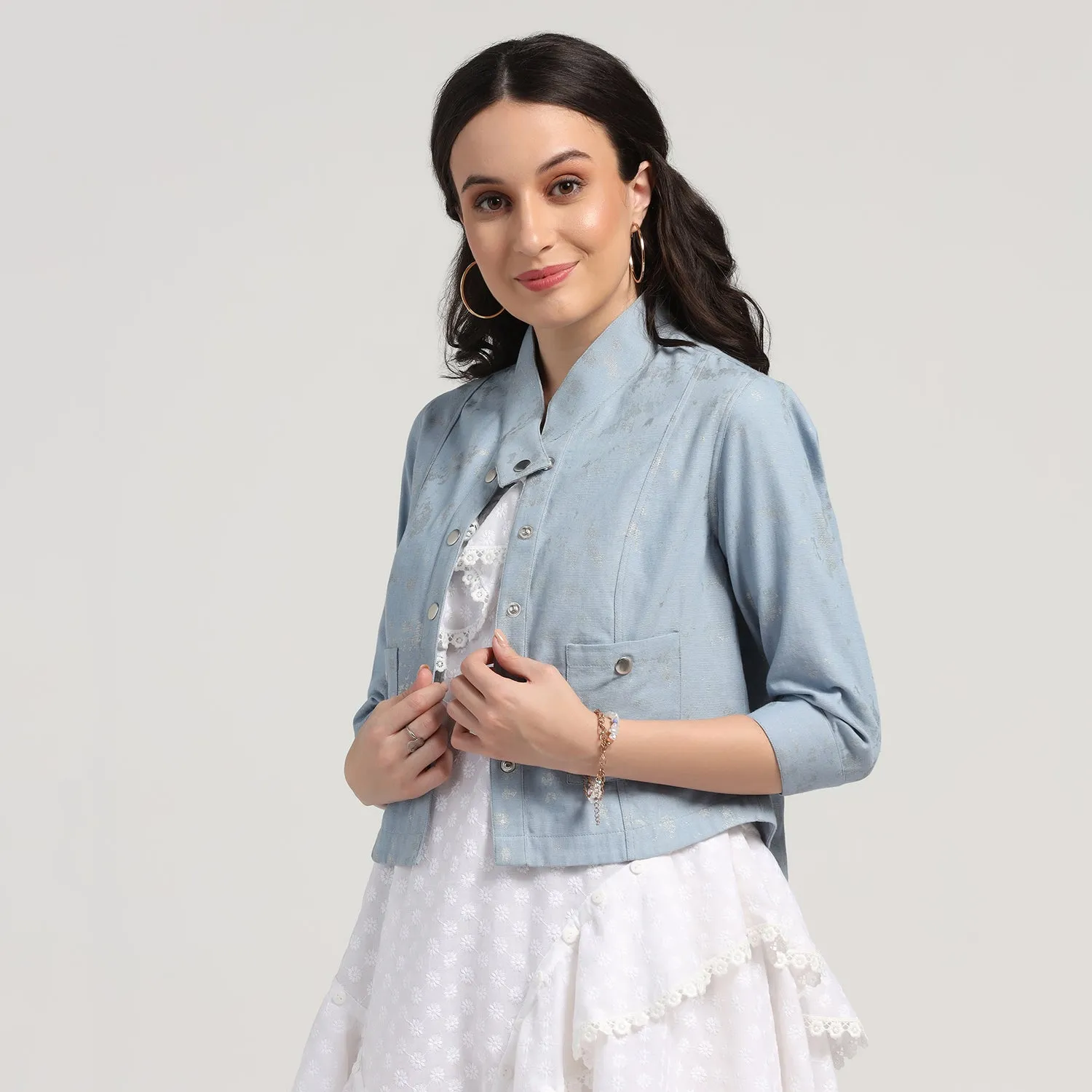 Blue Jacket With Overlap Collar