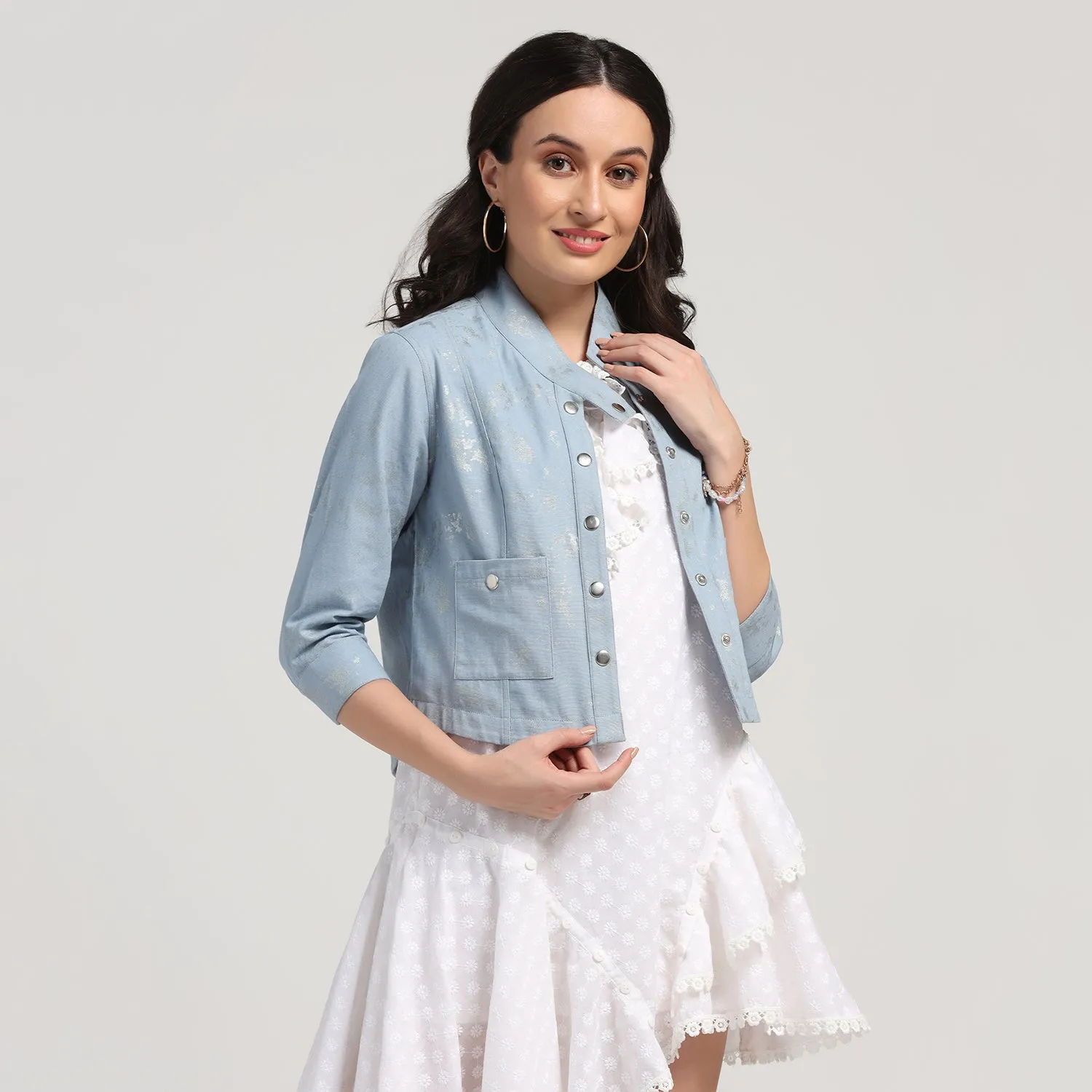 Blue Jacket With Overlap Collar