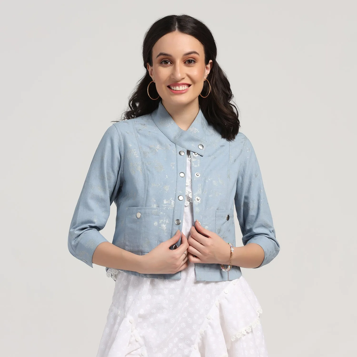 Blue Jacket With Overlap Collar