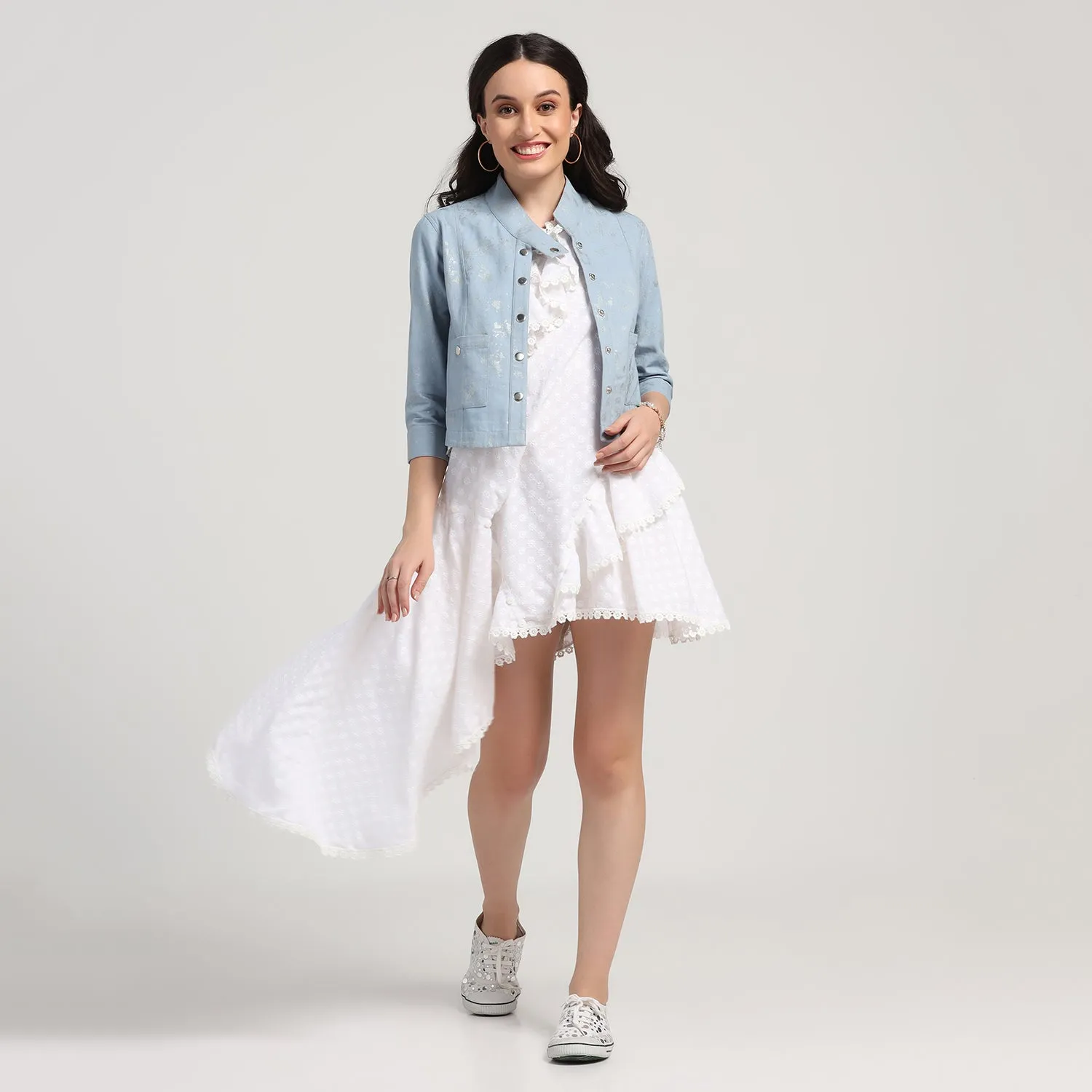 Blue Jacket With Overlap Collar
