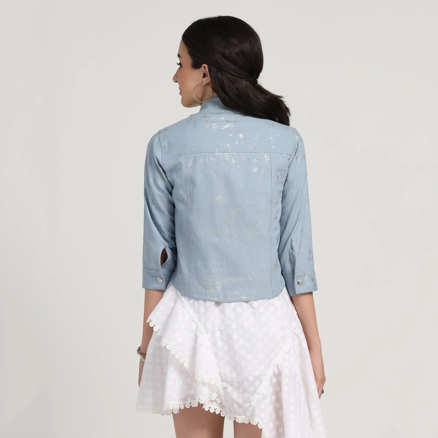 Blue Jacket With Overlap Collar