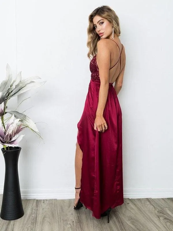 Bridelily A-Line Sleeveless Straps Floor-Length Sequin Chiffon Dresses