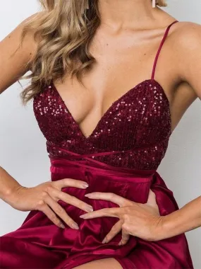 Bridelily A-Line Sleeveless Straps Floor-Length Sequin Chiffon Dresses