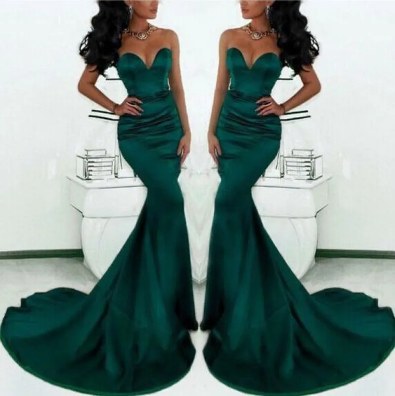 Bridelily Simple Green Sweetheart Mermaid Evening Dress Long Formal Party Dresses
