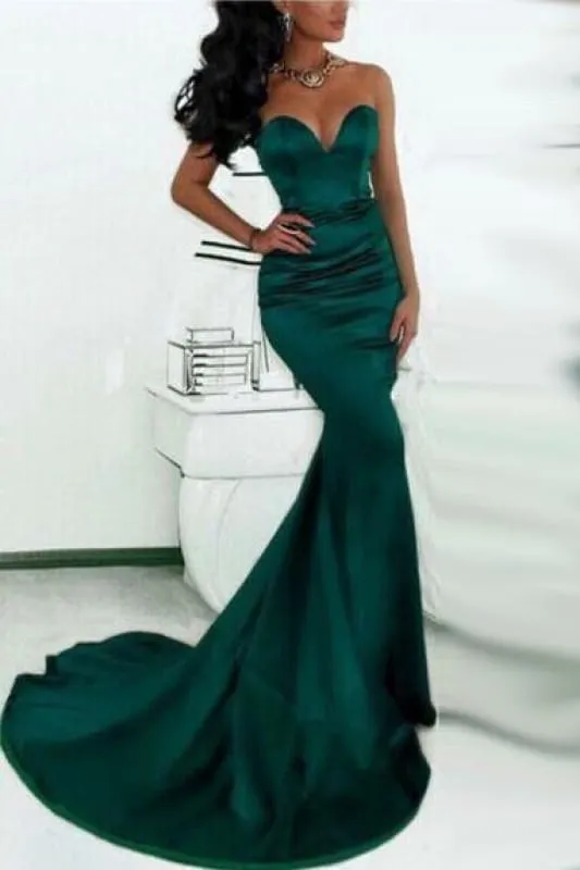Bridelily Simple Green Sweetheart Mermaid Evening Dress Long Formal Party Dresses