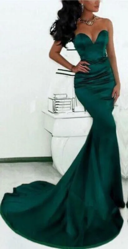 Bridelily Simple Green Sweetheart Mermaid Evening Dress Long Formal Party Dresses