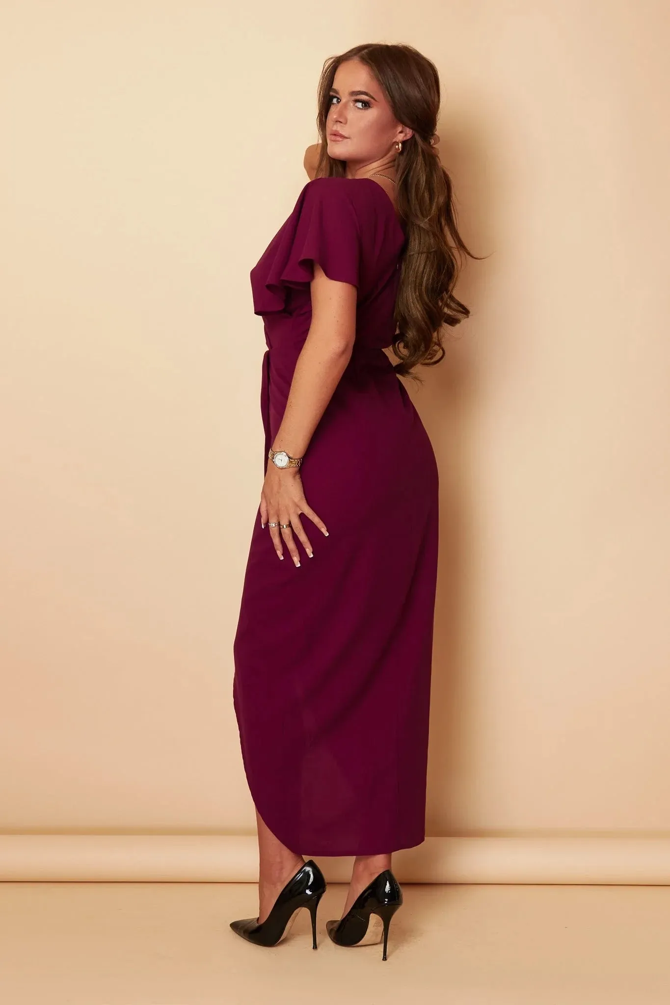 Charlie Purple Berry Wrap Style Midi Dress