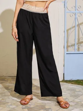 Crochet Panel Wide Leg Pants
