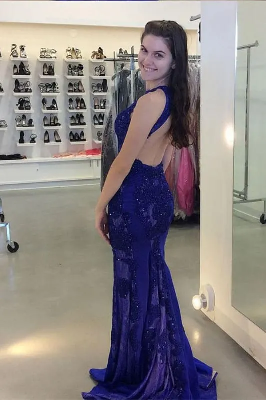 Gorgeous Jewel Beading Mermaid Prom Trumpet Sleeveless Sweep Train Evening Dress