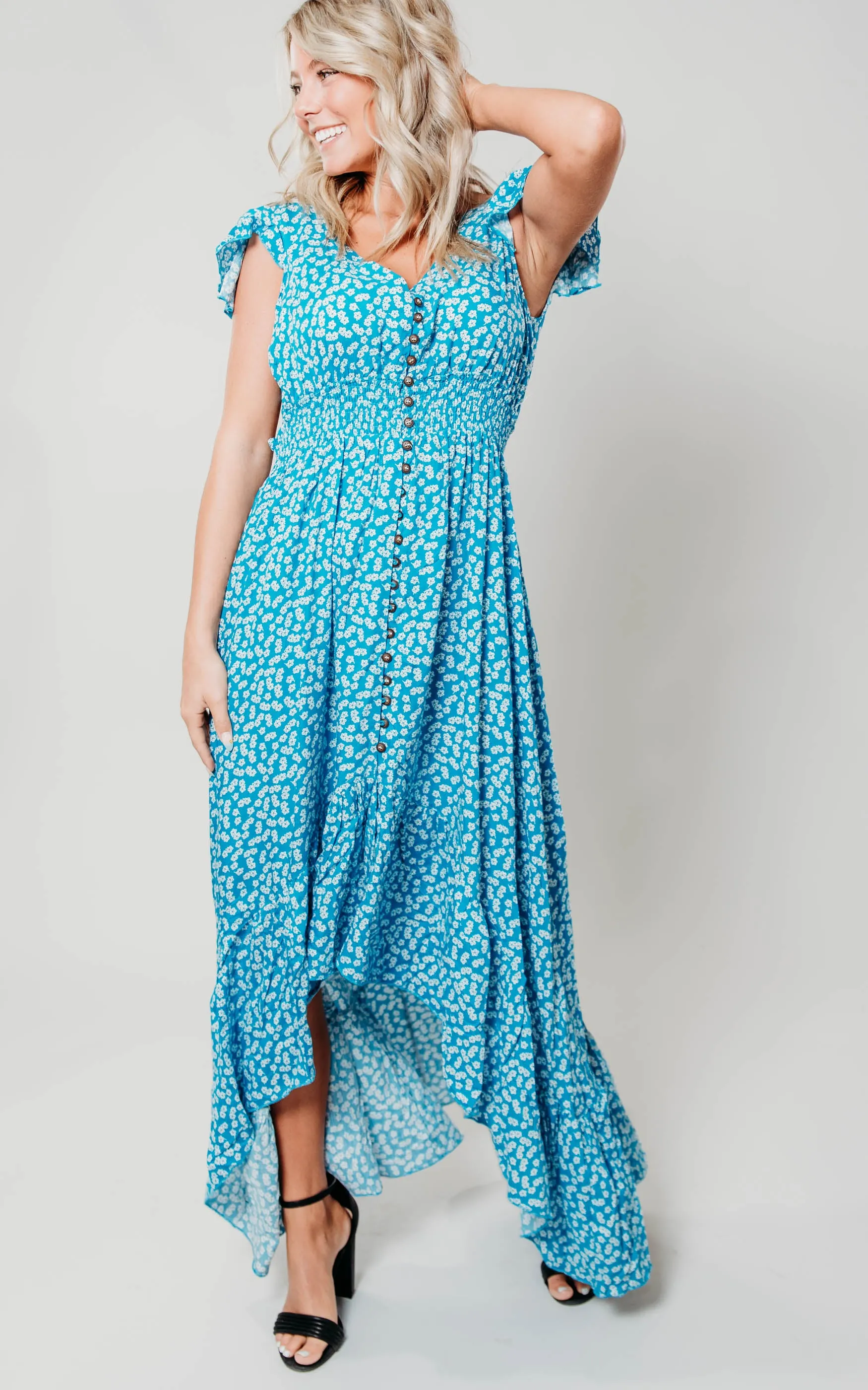 High Low Floral Blue Dress