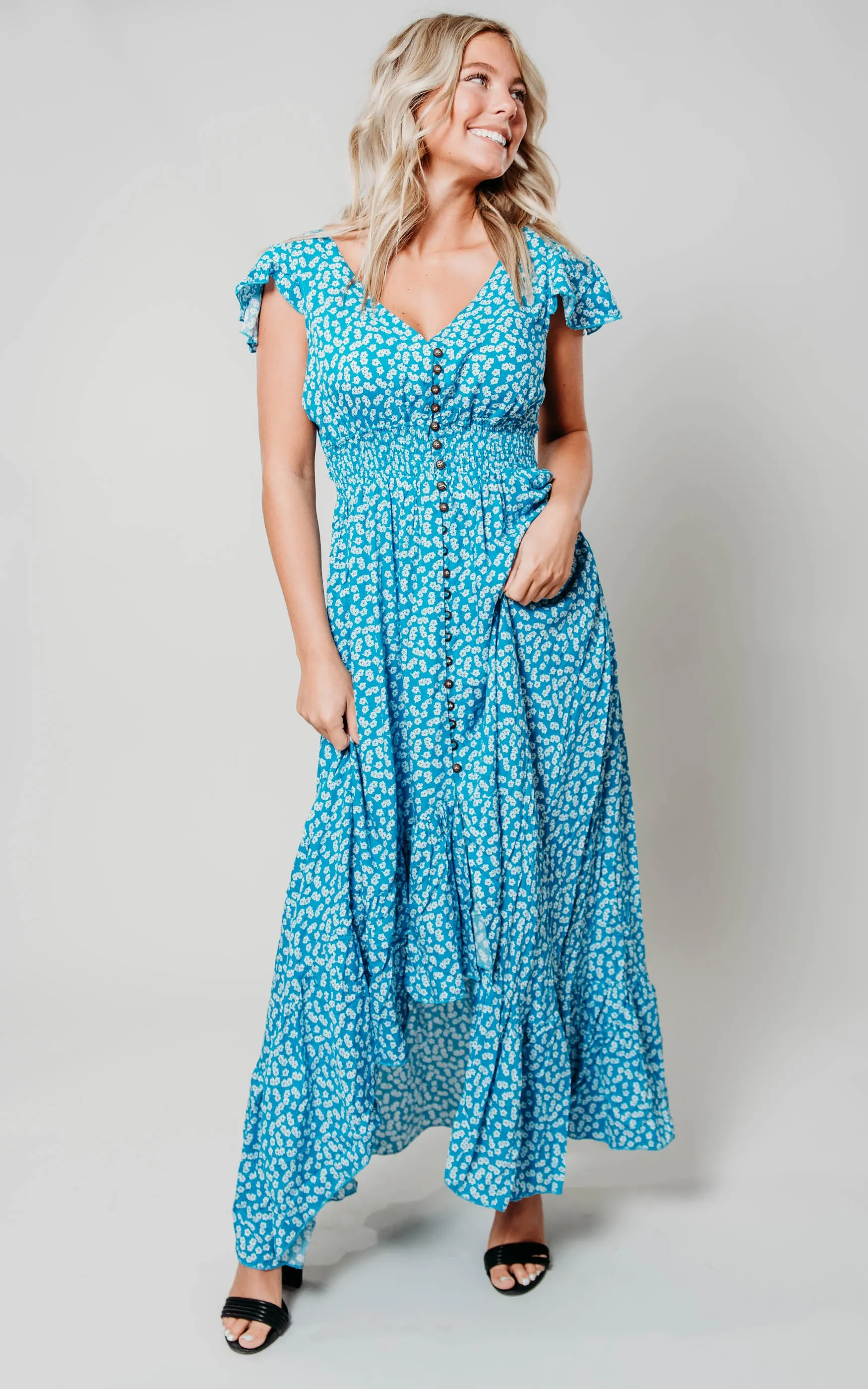 High Low Floral Blue Dress