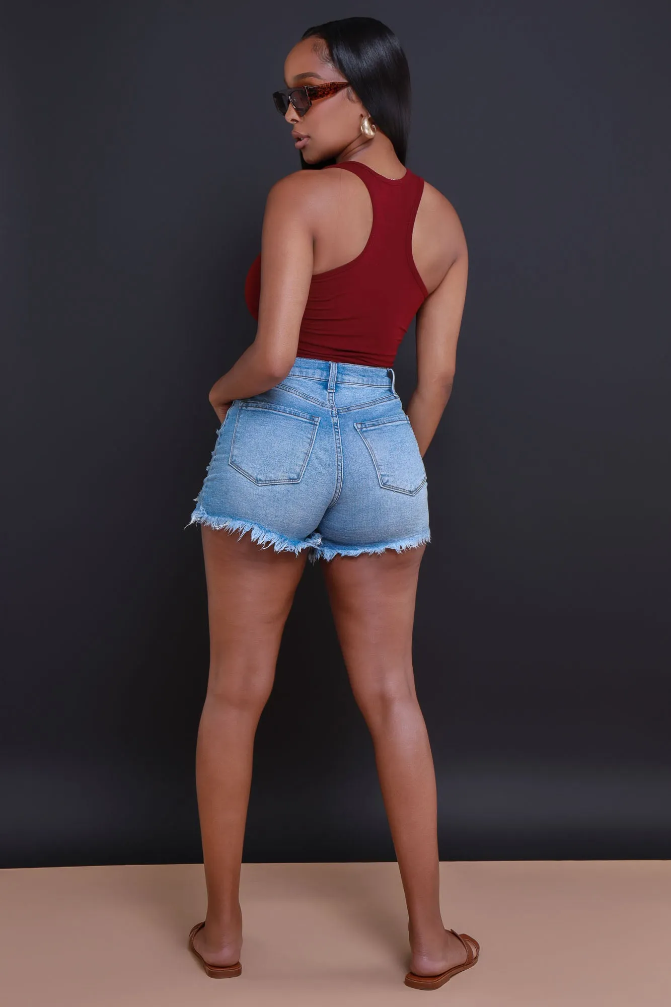 Lazy Day High Rise Distressed Denim Shorts - Light Wash