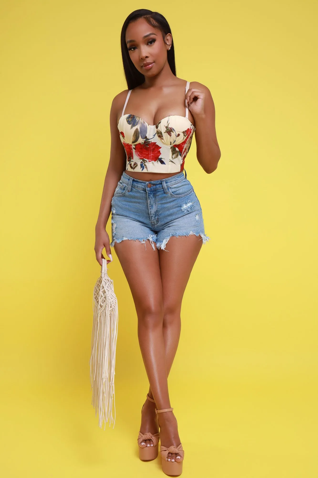 Lazy Day High Rise Distressed Denim Shorts - Light Wash