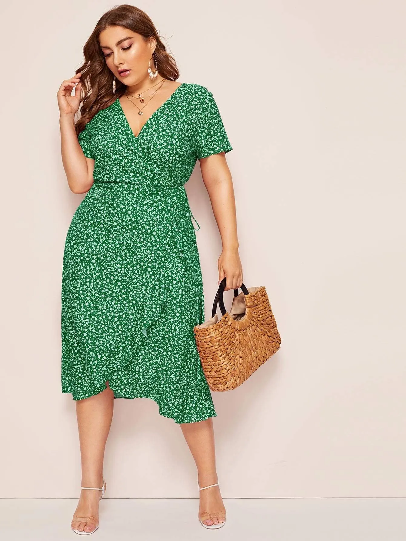 Plus Ditsy Floral Wrap Dress