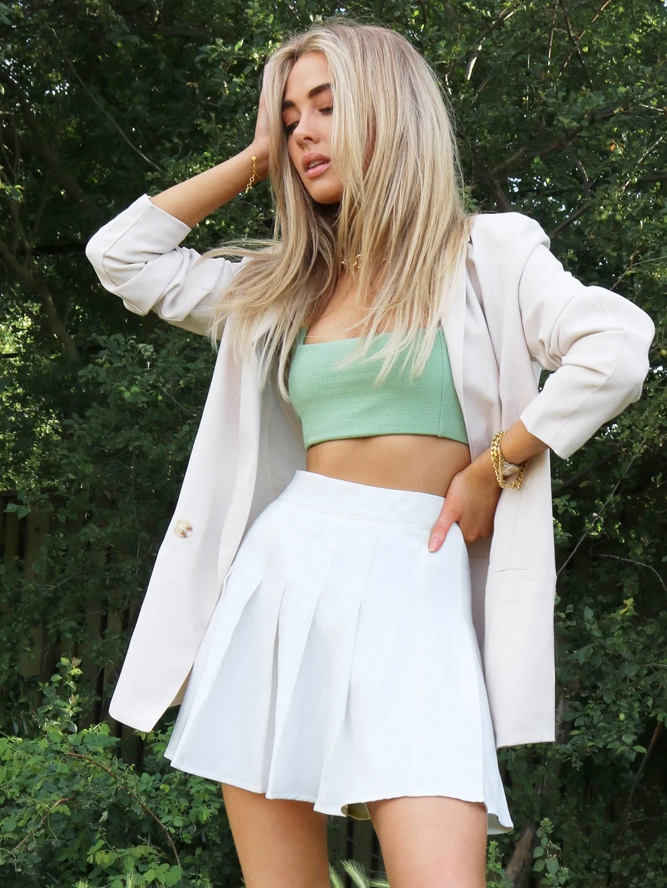 Preppy Plain Zipper Natural Mini Women Skirt