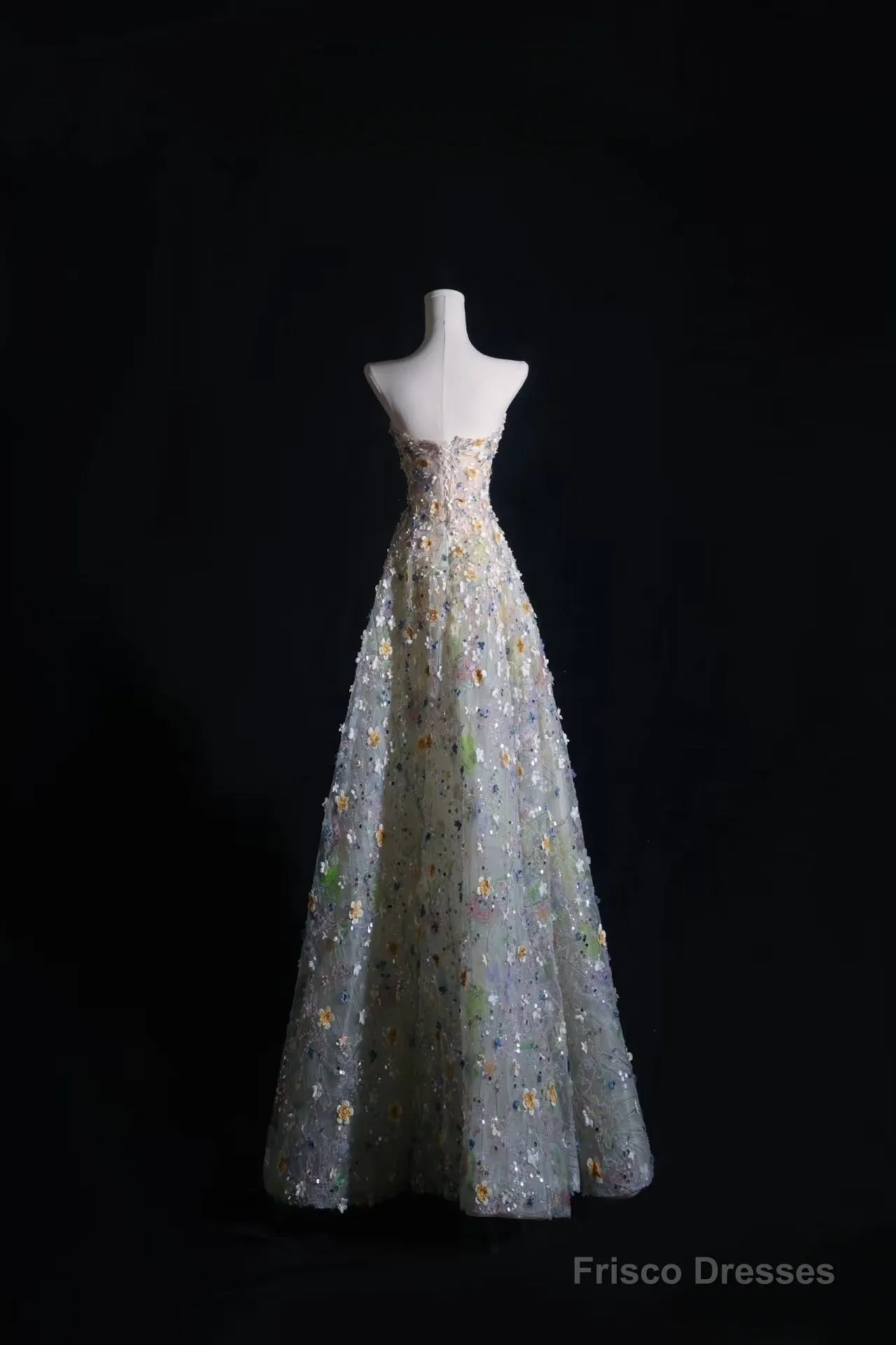 Pretty A Line Sweetheart Tulle Floral Long Prom Dresses Evening Gowns