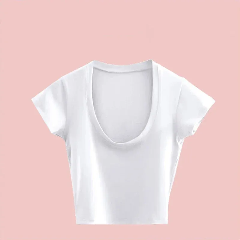 Sexy Gray U-Neck Basic Short Sleeve Tee