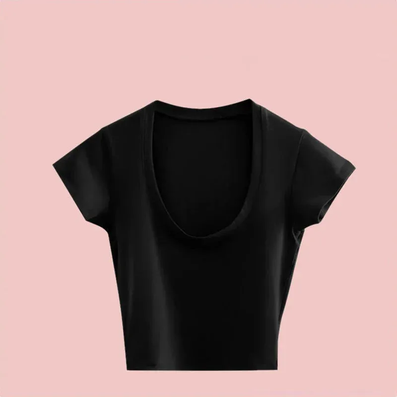 Sexy Gray U-Neck Basic Short Sleeve Tee