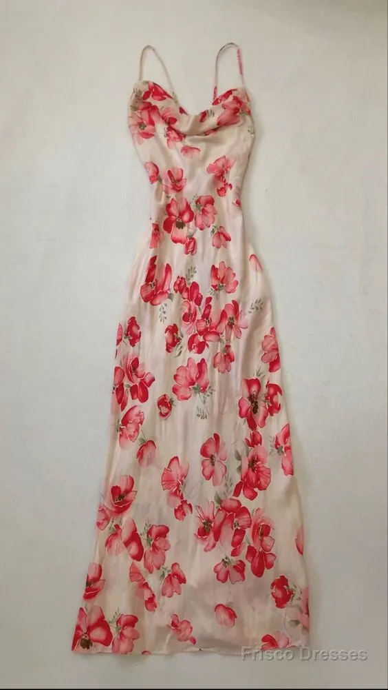 Sexy Mermaid Prom Gown With Straps Floral Pink Prom Dresses