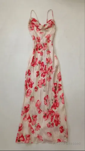 Sexy Mermaid Prom Gown With Straps Floral Pink Prom Dresses