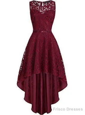 Vintage Elegant Floral Lace Sleeveless High Low Homecoming Dress