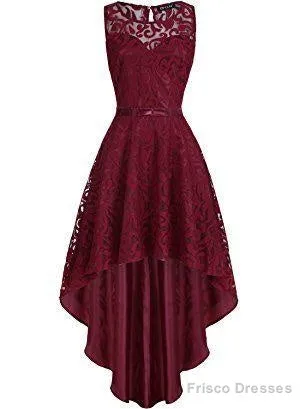 Vintage Elegant Floral Lace Sleeveless High Low Homecoming Dress