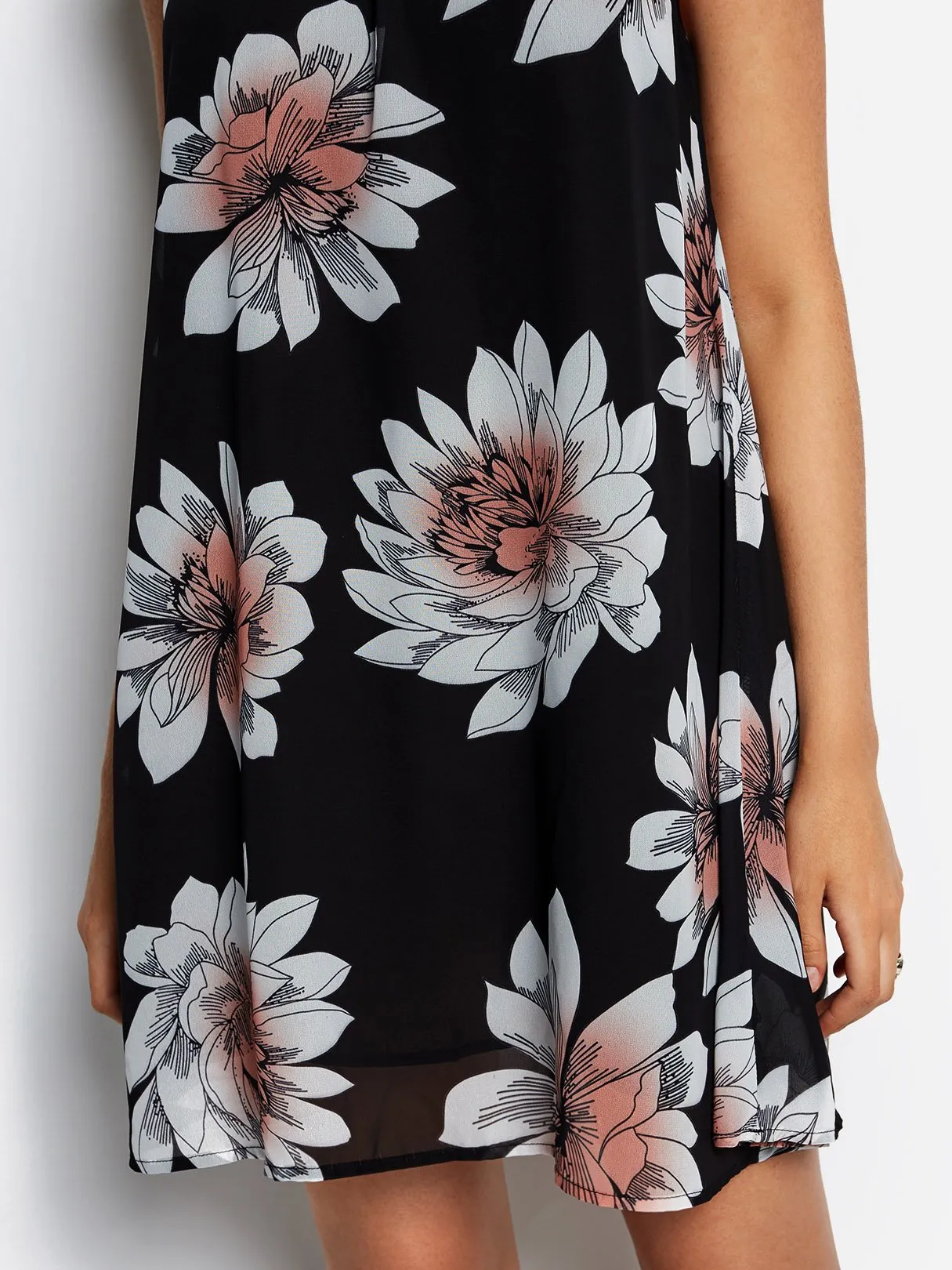 Wholesale Black Halter Sleeveless Floral Print Cut Out Dresses