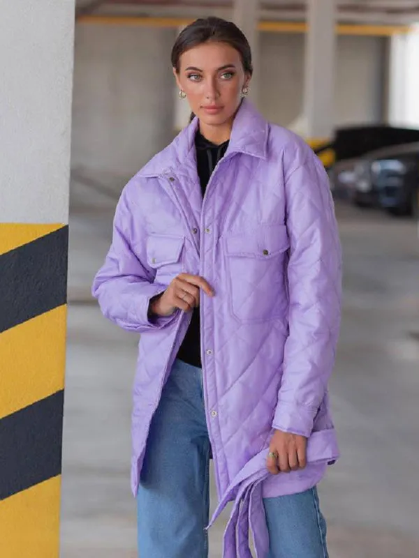 Winter Cotton Longline Tie-Belt Coat Quilted Jacket